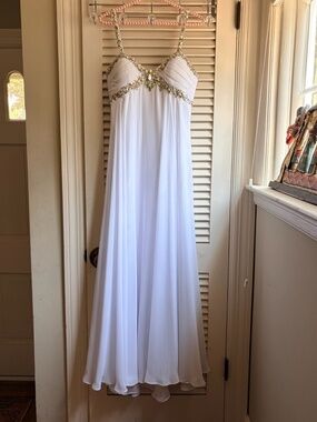 White Chiffon Jeweled Formal Evening Prom Gown